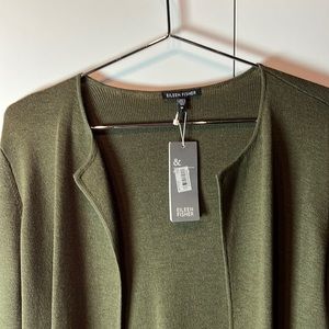 Eileen Fisher Olive (Caper) size M, Women’s round neck, long Jacket.